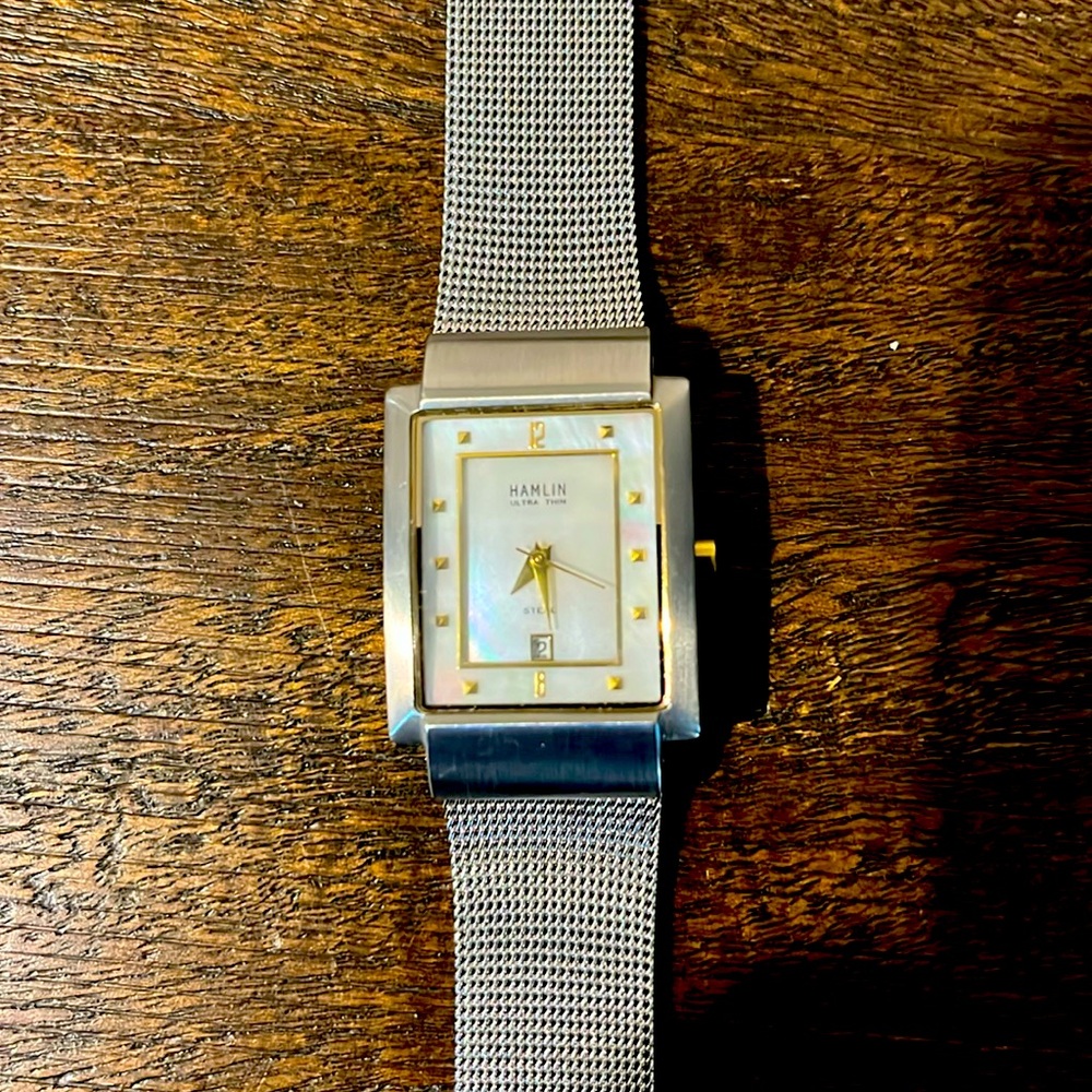 Silver Hamlin ultra thin steel watch